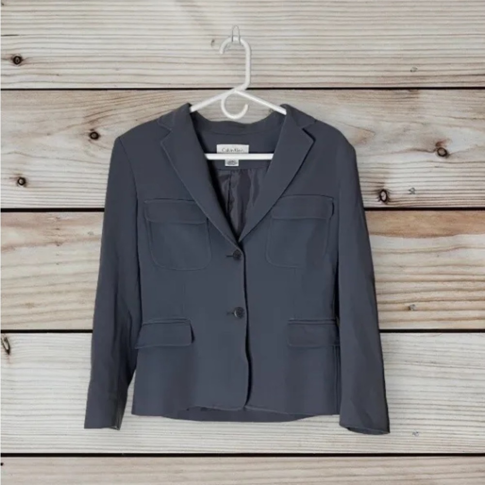 Calvin‎ Klein Women’s Blazer Slate Gray Size 6 Two Button Pockets Lined Jacket